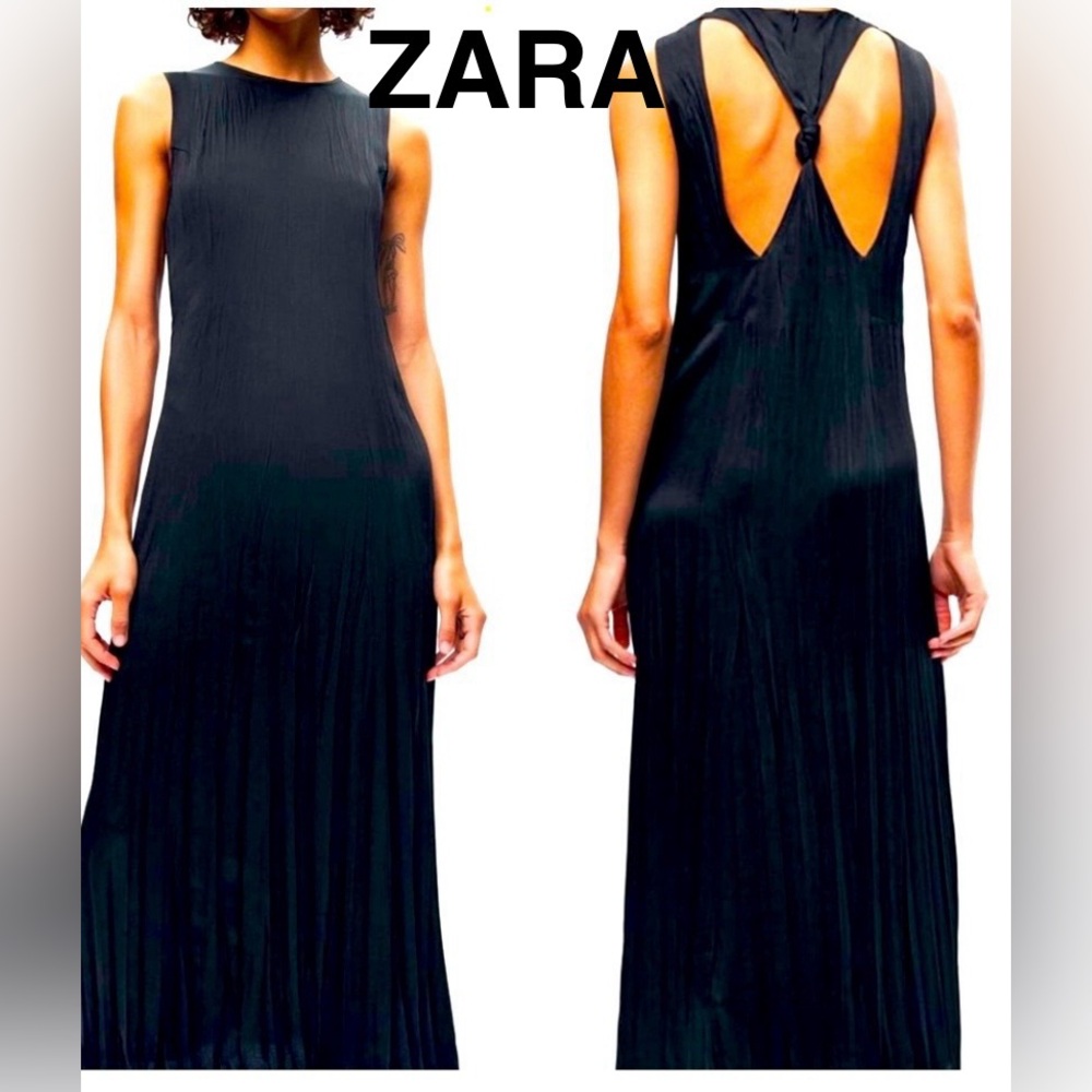 ZARA Black Back Knot Midi Dress - Size L - NEW